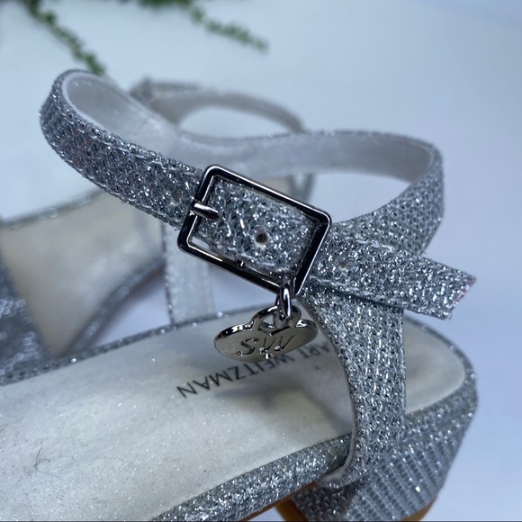Stuart Weitzman Penelope Quarter Silver Sparkle Sandals Open Toe Fancy Size 1M - Picture 7 of 11